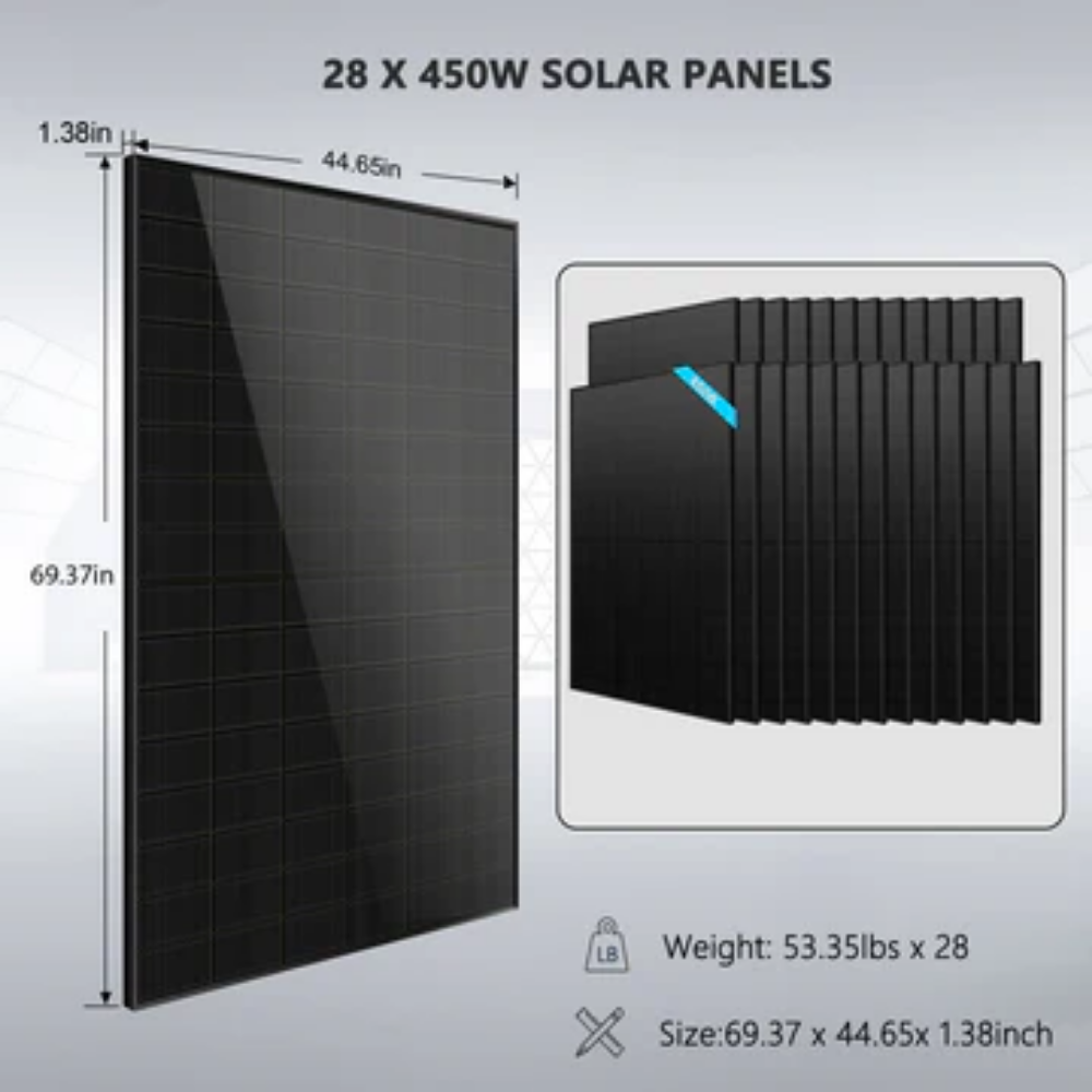 SunGoldPower - Hybrid Solar Kit 11.4KW 48V Split Phase 30.72KWH Lithium Battery 28 X 450 Watt Solar Panel (Optional)