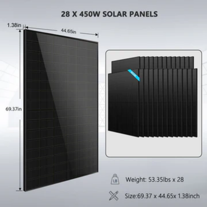 SunGoldPower - Hybrid Solar Kit 11.4KW 48V Split Phase 30.72KWH Lithium Battery 28 X 450 Watt Solar Panel (Optional)