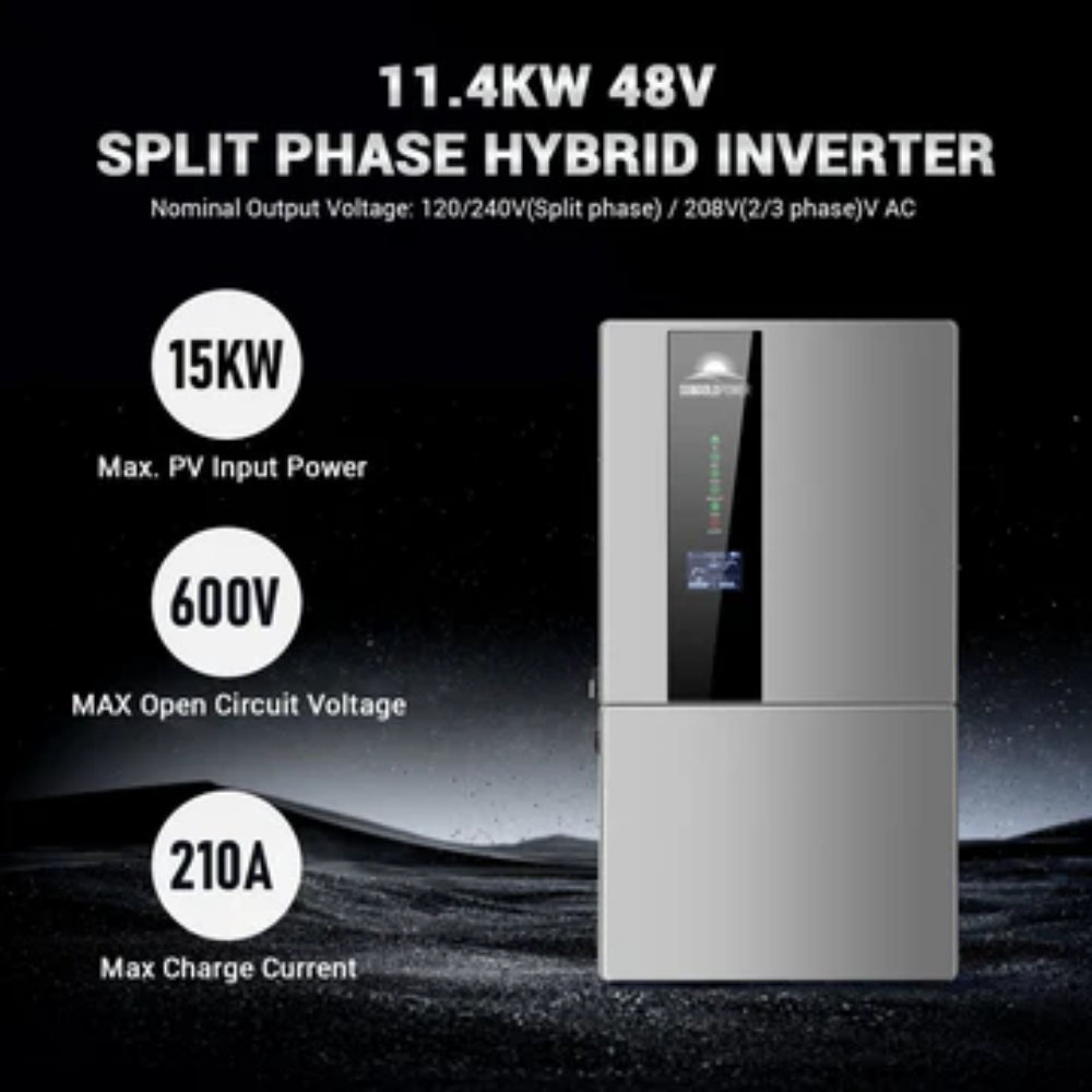 SunGoldPower - Hybrid Solar Kit 11.4KW 48V Split Phase 30.72KWH Lithium Battery 28 X 450 Watt Solar Panel (Optional)