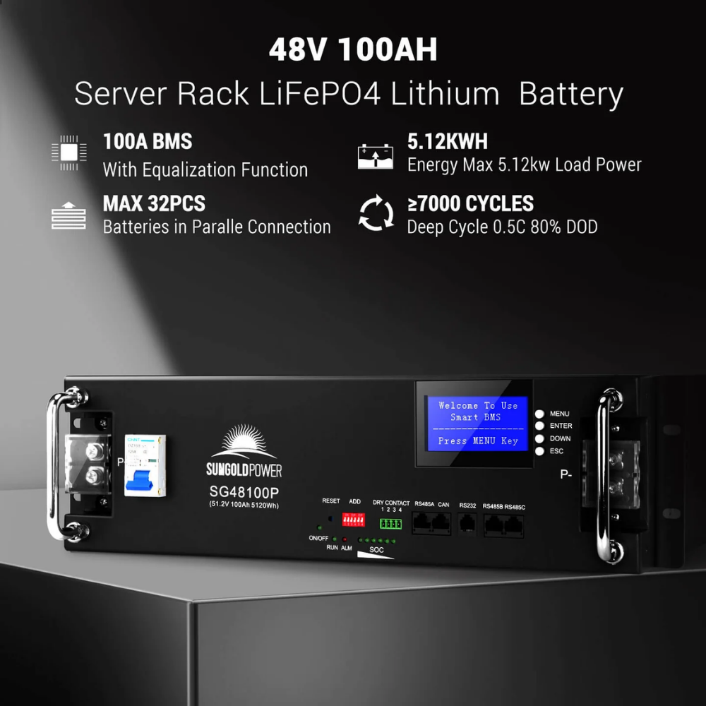 SunGoldPower - Hybrid Solar Kit 11.4KW 48V Split Phase 20.48KWH/51.2KWH Lithium Battery 450 Watt Solar Panel (Optional) SGH-11N2E/ SGH-11N5E