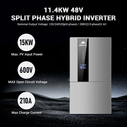 SunGoldPower - Hybrid Solar Kit 11.4KW 48V Split Phase 20.48KWH/51.2KWH Lithium Battery 450 Watt Solar Panel (Optional) SGH-11N2E/ SGH-11N5E