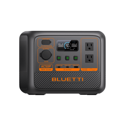 BLUETTI AC50P Portable Power Station with 700W output and 500Wh battery, ideal for camping and backup power needs.