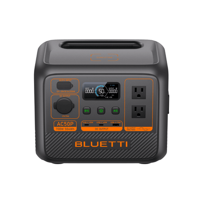 BLUETTI AC50P Portable Power Station with 700W output and 500Wh capacity, ideal for camping and emergencies.