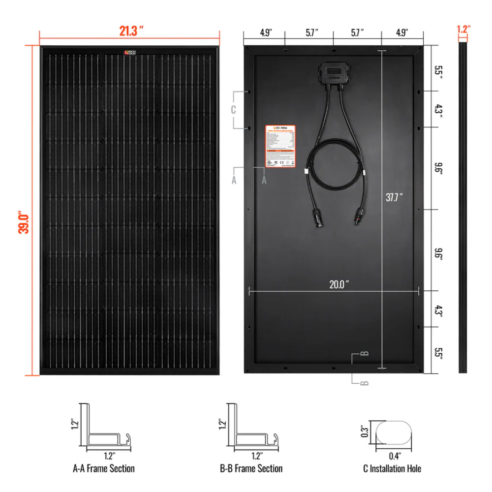 RICH SOLAR -MEGA 100 - 100 Watt Solar Panel