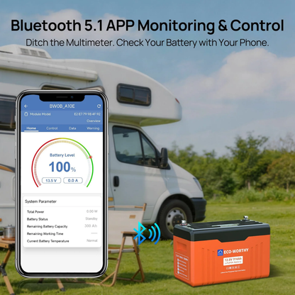 ECO-WORTHY EnergyTrek 12V 314Ah LiFePO4 Lithium Battery with Bluetooth, SOC LEDs & Low-Temp Protection